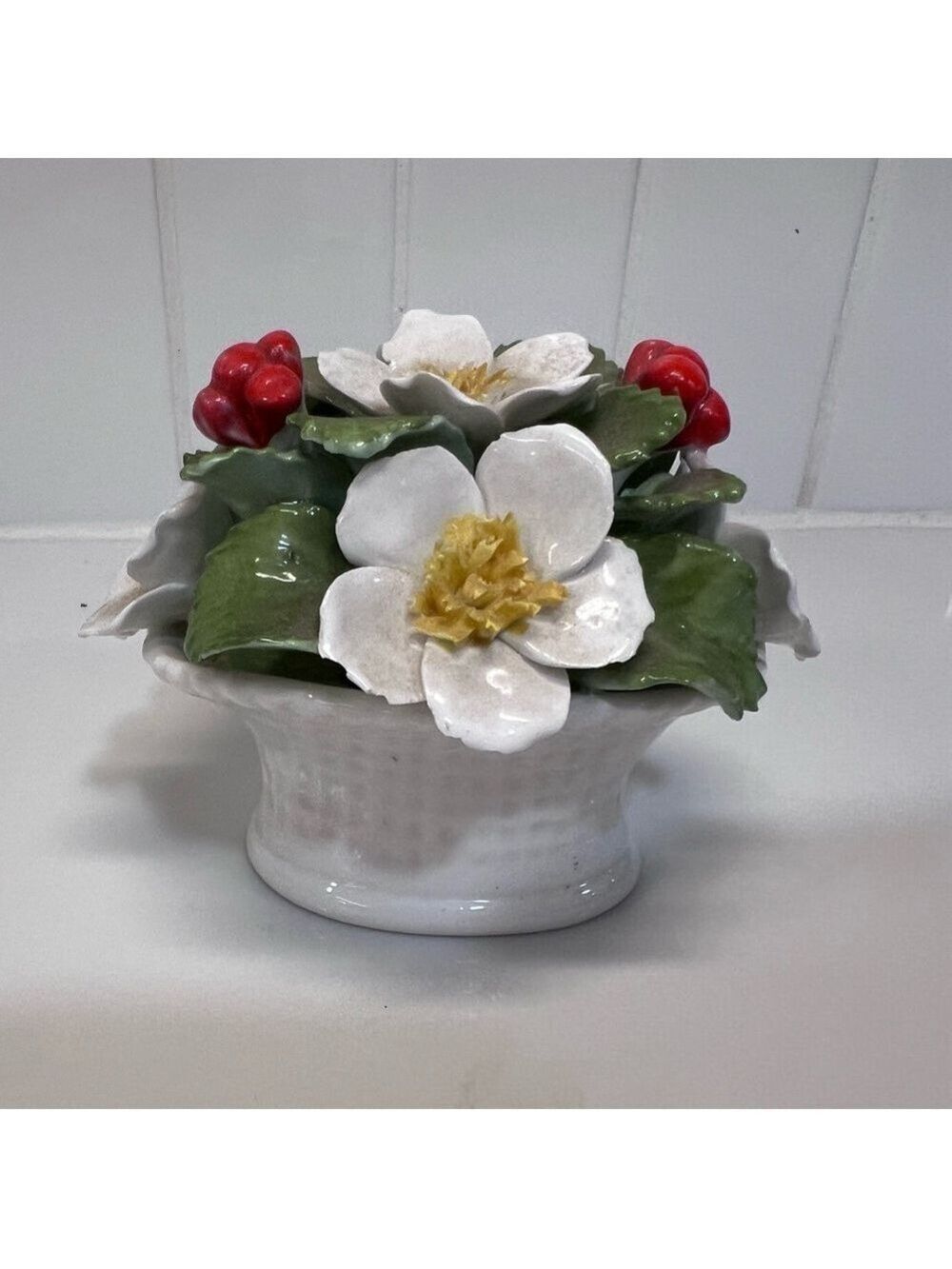 Vintage Aynsley Bone China December Christmas Rose Floral Bouquet Flower Basket